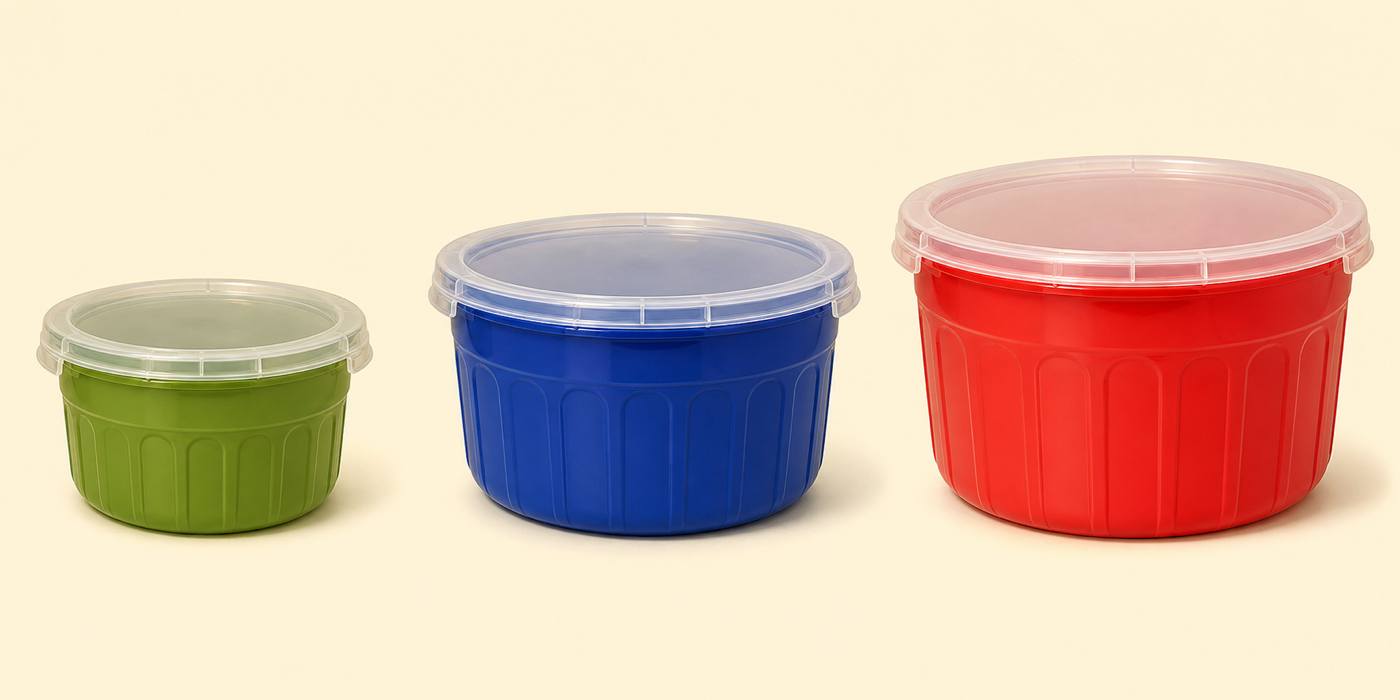 Placeholder lineup of OllaWare containers for care instructions